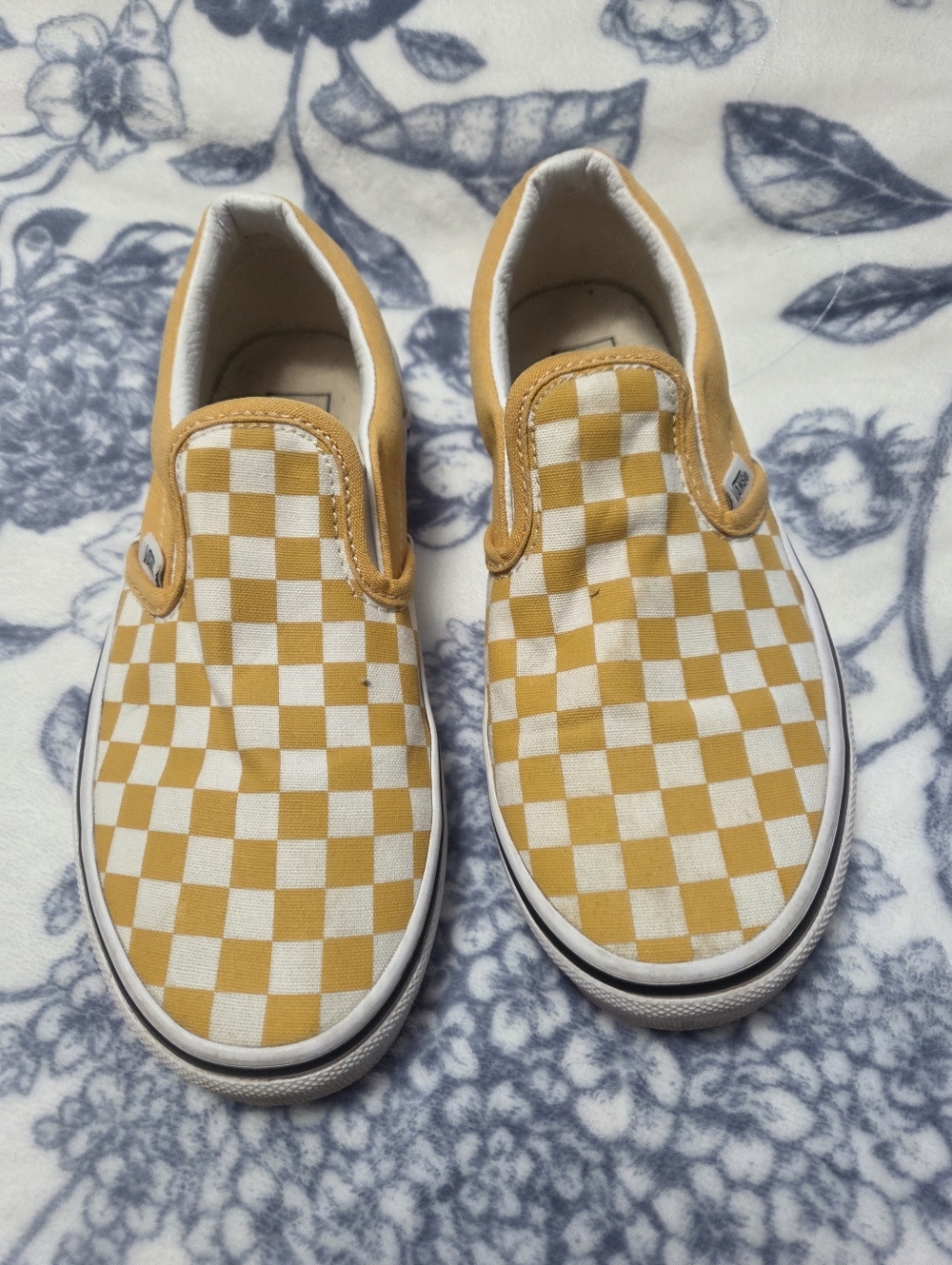 Vans Kids Yellow and White Checkerboard Slip-On Sneakers